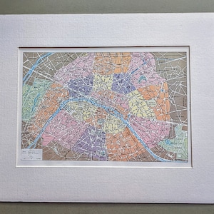 Mapa de Paris de 1948, impressão vintage francesa original - França - Cartografia - Montado e com tapete - Decoração de parede