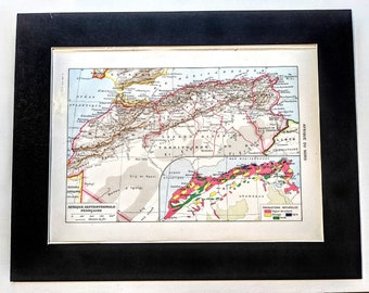 1948 Karte von Nordafrika Marokko, Algerien und Tunesien Original Vintage Druck - Passepartout und Passepartout - Geographie