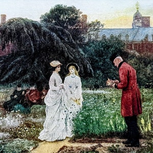 1909 Helen Allingham The Old Men&#39;s Gardens, Schnürsenkel-Krankenhaus-Antik-Druck - Illustration - Britischer Aquarellist - Viktorianisches Wanddekor