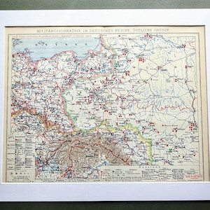1908年ドイツ軍事地図、東部国境オリジナルアンティークプリント - リトグラフ - 地図作成 - ヨーロッパ - マウント＆マット - 壁装飾
