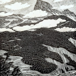 1959 Gwen Raverat Mountain Path&#39; Engraving Printed from A Magnesium Block Print Size Approx. 3.5 x 3.5 Inches
