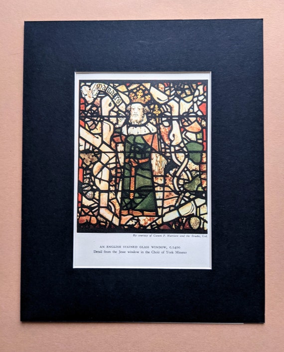1943 an English Stained Glass Window C. 1400 Original Vintage