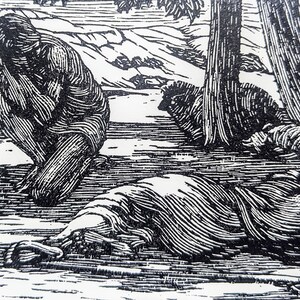 1959 Gwen Raverat &#39;Chloe Asleep&#39; Engraving Printed from the Original Hardwood Block Print Size Approx. 2.5 x 4 Inches