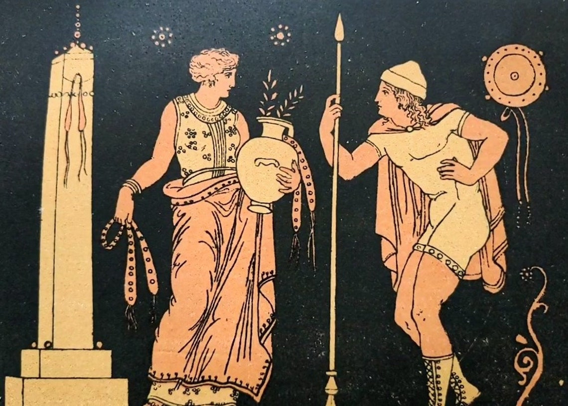 1889 Electra and Orestes Original Antique Greek Mythology Flaxman