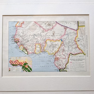 1948 Landkarte von Westafrika französische Siedlungen - Landkarte - Original Vintage Druck - Montiert und mit Passepartout - Geographie