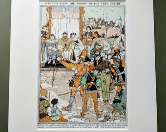 1940 Robin Hood Straight Flew The Arrow To The Very Centre Original Vintage Print - Mounted -  Nursery Wall Décor
