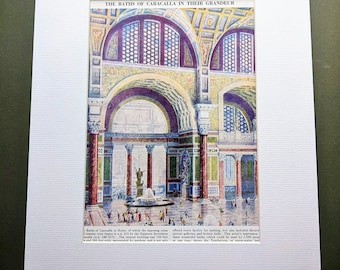 1940 The Baths of Caracalla in Their Grandeur Original Vintage Print -  Roman Baths -  Italy -  Mounted & Matted - Wall Décor