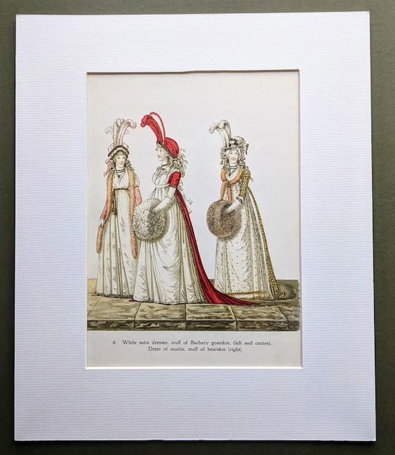 1949 White Satin Dresses Original Vintage Print - 18th Century Fashion -  Muffs - Dress - 1940's Wall Dcor - Matted - Etsy