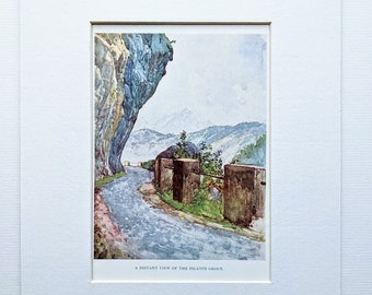 1930 A Distant View of The Plilatus Group Original Vintage Print - Mountains - Alps - Europe -  Matted - Wall Décor