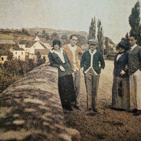 1980 J.H. Lartigue Autochromes - My Friends and Me in the Auvergne 1913 ( Photo Taken With Self-Timer) Sheet Size Approx. 10.75 x 9.5 Inches