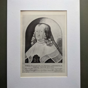 1898 Amelia Elizabeth Landgravine of Hesse 1642 Original Antique Print - Earliest Mezzotint Known - Portrait - Engraving  -  Wall Décor