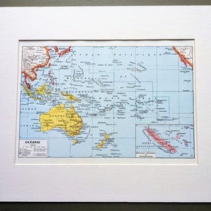 Mapa del Pacífico Sur de 1948 - Impresión vintage francesa original - Mapa del océano Pacífico - Cartografía - Montaje y paspartú - Decoración de pared
