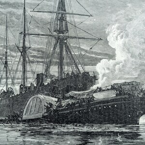 1900 Collision of the &quot;Bywell Castle&quot; with the &quot; Princess Alice&quot;  Original Antique Print - Royal Navy - Victorian Art - Mounted - Wall Décor