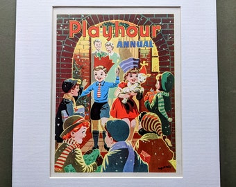 1960  Playhour Annual Vintage Print - Children's Book Illustration - 1960's Décor -   Matted and Mounted  Nursery Décor