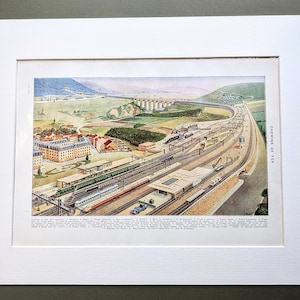 1948 Train Carriages & Railway lines Original Vintage Print - Locomotives - Steam Trains - Railway Station -  Mounted and Matted -Wall Décor