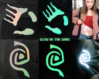 Roswell inspired "glow in the dark" Handprint & Swirl symbol sticker.