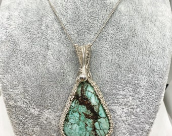 Indian Turquoise pendant with sterling silver chain