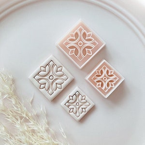 Flower Tile Pattern Shape Embossed Shape Polymer Clay Jewellery Cutter