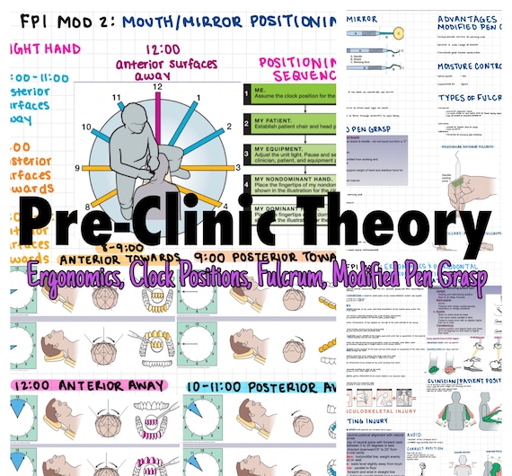 Pre-Clinic Theory Ergonomics, Modified Pen Grasp, Clock Positions Notes