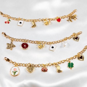 Customizable Charm Bracelet, Gold Plated Stack Charm Bracelet, Build Your Own Charm Bracelet, Personalized Chunky Charm Bracelet