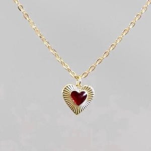 Red Heart Necklace Gold Plated  Vintage Heart Necklace Classy Heart Necklace Gold Plated Heart Necklace Red Heart Charm