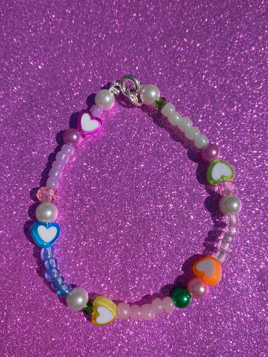 Candy rainbow hearts pearl beaded bracelet y2k bracelet | Etsy