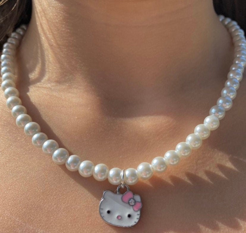 Kitty Pearl Necklace Y2K Jewelry Kitty 