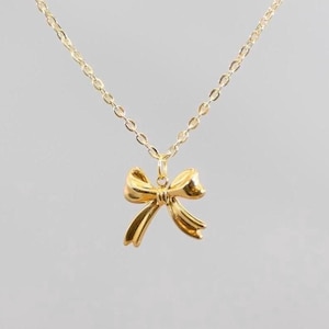 Gold Plated Bow Necklace, Bow Necklace, Chunky Bow Necklace, Vintage Bow Necklace, Classy Bow Necklace, Tarnish-free Necklace, Waterproof