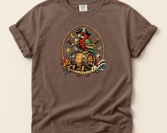 Pirate Parrot Rum Barrel Shirt | Parrot & Barrel Unisex Tee | Pirate Bar Shirt | Beak and Barrel