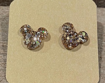 Mouse Ears Glitter Earrings - Sparkly Glitter Stud Earrings in Multiple Colors (1/2 inch)