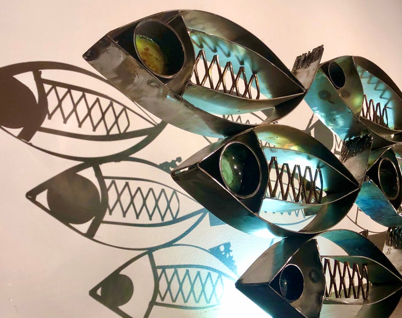 Shoal. Wall Mural. Iron and Glass Fish Sculpture six Fish Etsy