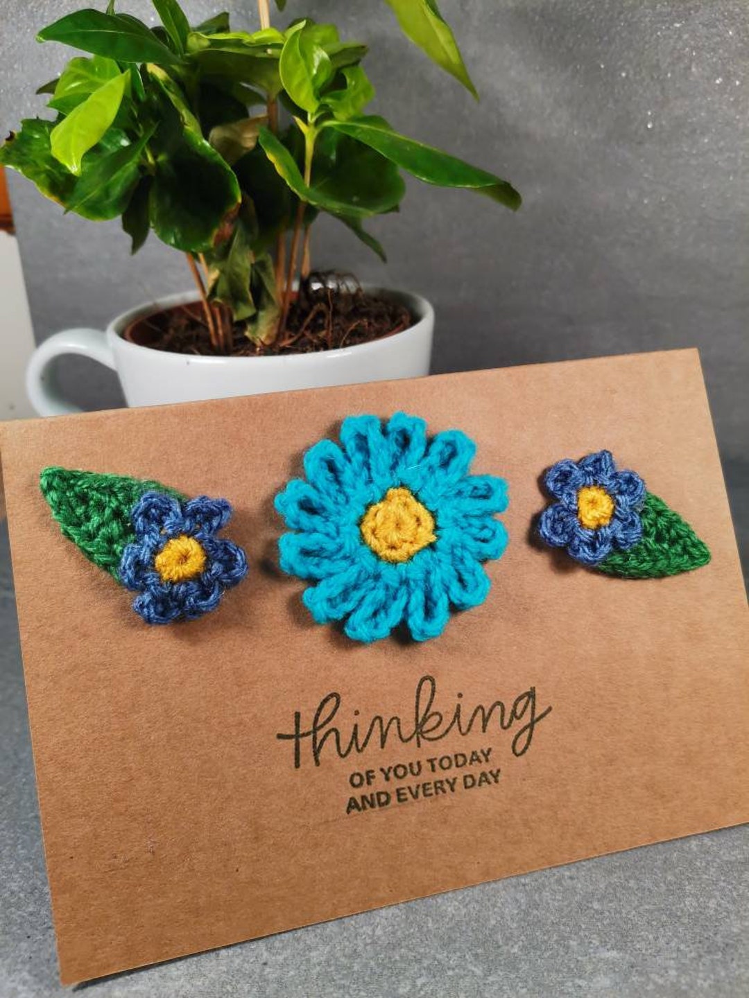 Handmade Flower Card Crochet Card Thinking of You Handmade Greeting ...