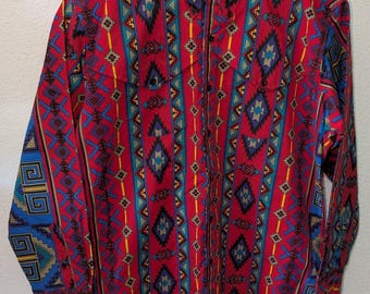 Plainsman Western Aztec Shirt Men's 17-17.5 Tall Long Sleeve Southwest (111m)