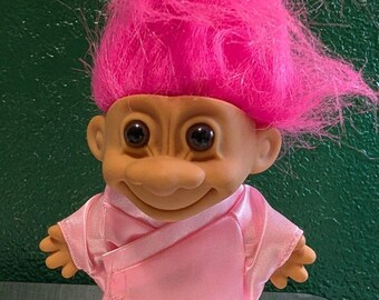 Vintage Russ Japanese Kimono Troll Doll: Pink Hair, 4.5" (Missing Shoe)