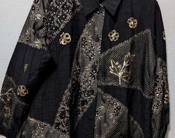 Indigo Moon Party Cocktail Jacket Embroidery Black Gold Lace Sequin Size 1x (910