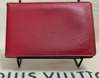 Vintage Louis Vuitton Red Taiga Leather Bifold Wallet LV Authentic