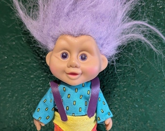 VTG 1992 Applause Troll Doll Purple Hair Roller blades Toy Play Violet Eyes