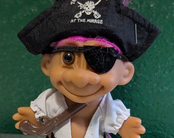 1990s Troll TREASURE ISLAND MIRAGE Pirate Russ Doll Las Vegas Eye Patch Vintage