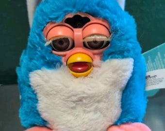 Rare Vintage Furby Babies Blue White Pink Hair Brown Eyes 1999