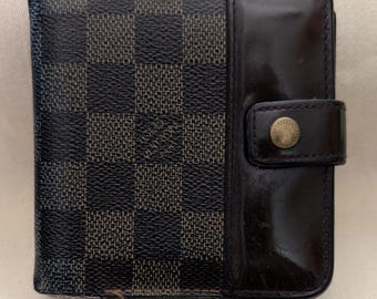 Louis Vuitton Damier Ebene Compact Zip Wallet: Brown Canvas Coin Card Case
