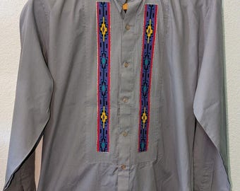 Moda Bianco Mens Native American Art To Wear Size Medium 15-15.5 Button Up (949m