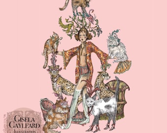 lady of cats print