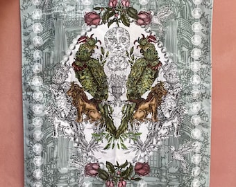 Paris jungle floral illustrated tea towel