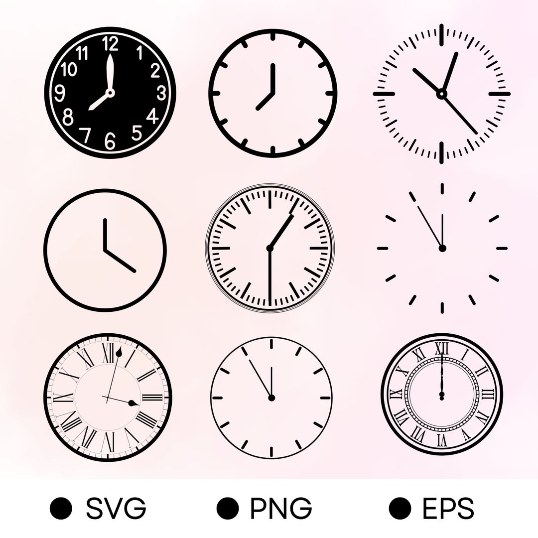 Clock SVG Vector, Clock PNG, Clock Face, Face Stencil Clock Cut Files ...