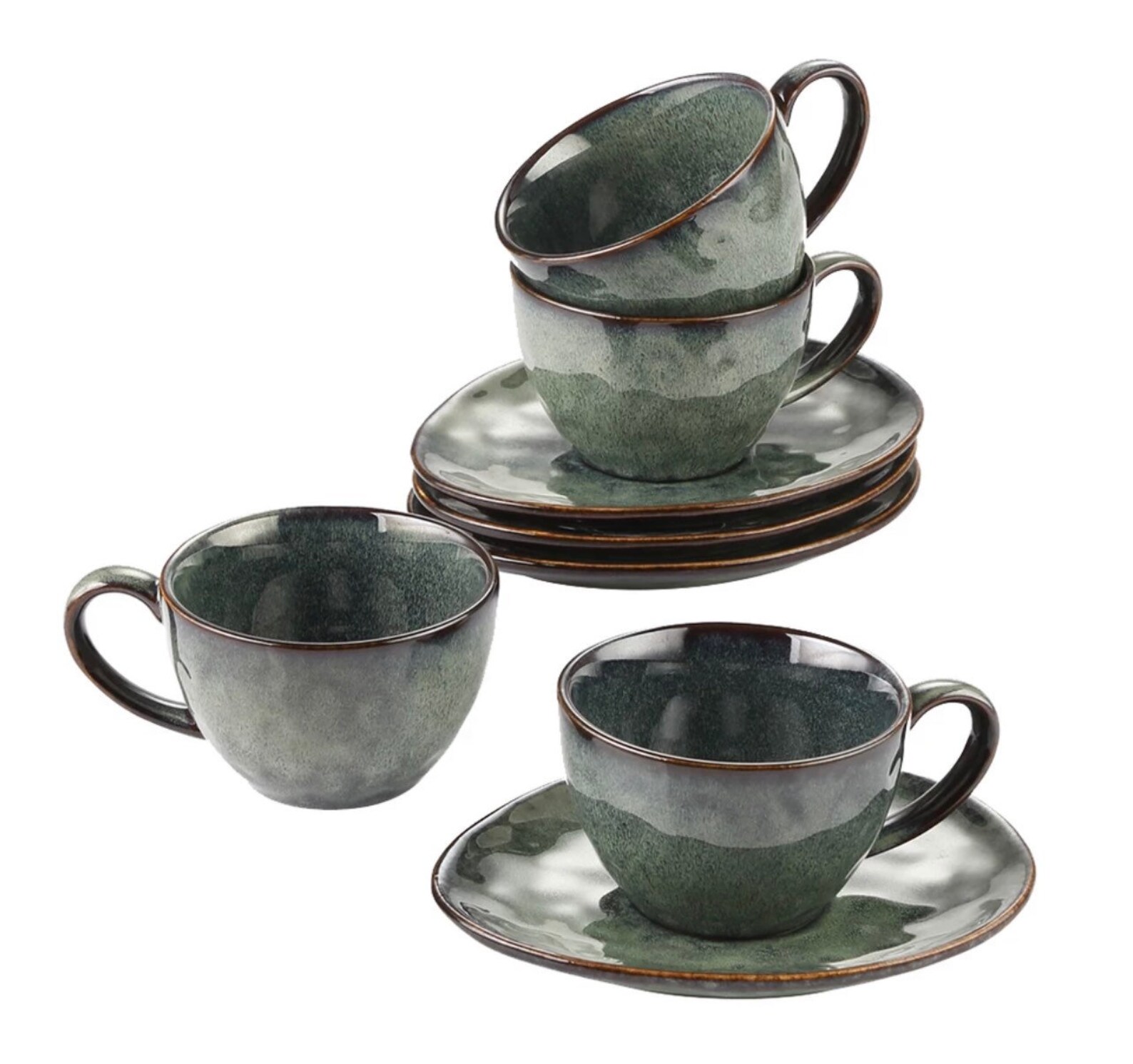 Country Green Cups & Saucers Set of Four Rustic Pottery Etsy