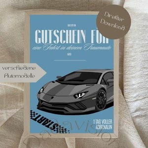 Car rental voucher – Digital download – Rental car gift – Gift for men – Experience voucher – PDF voucher to print