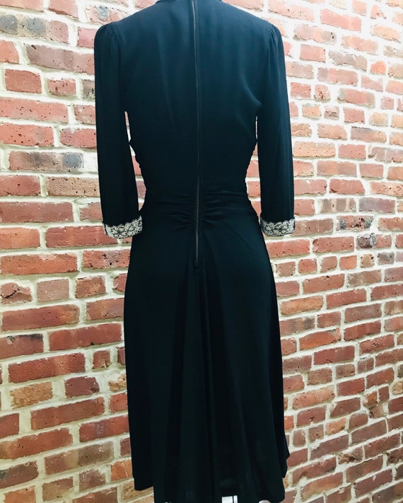 Vintage 1940's Black Crepe Dress with Beaded deta… - image 8