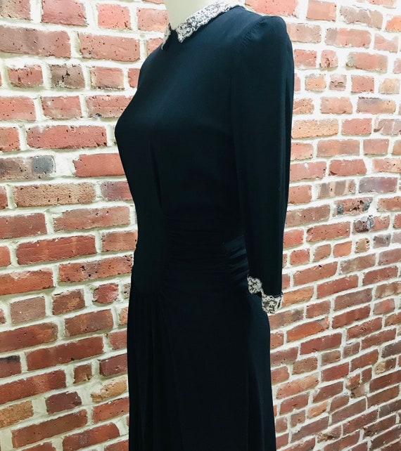 Vintage 1940's Black Crepe Dress with Beaded deta… - image 6