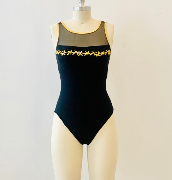 1980’s Black and Gold Bathing Suit - image 1