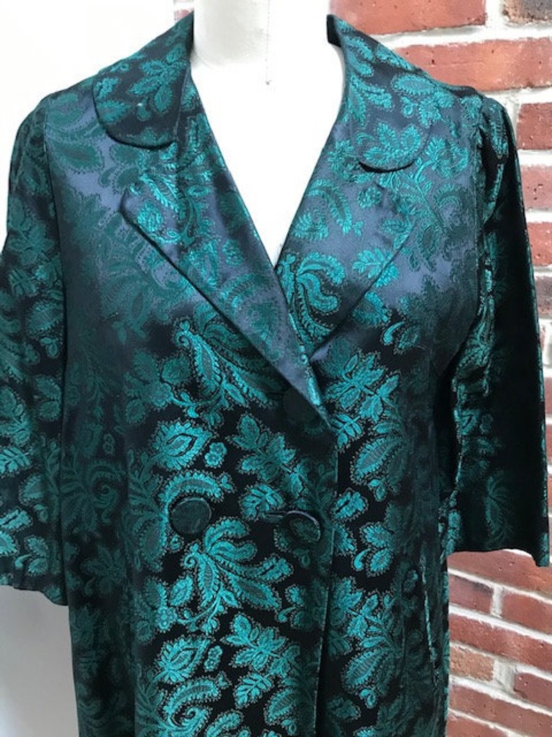 Vintage Emerald Green Silk Damask Coat | Etsy